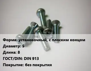 Винт установочный, с плоским концом 5х8 DIN 913 без покрытия